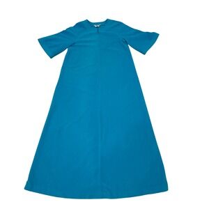 Vintage Vanity Fair Turquoise Blue Terry Cloth Zip Front Robe Lounger Size S